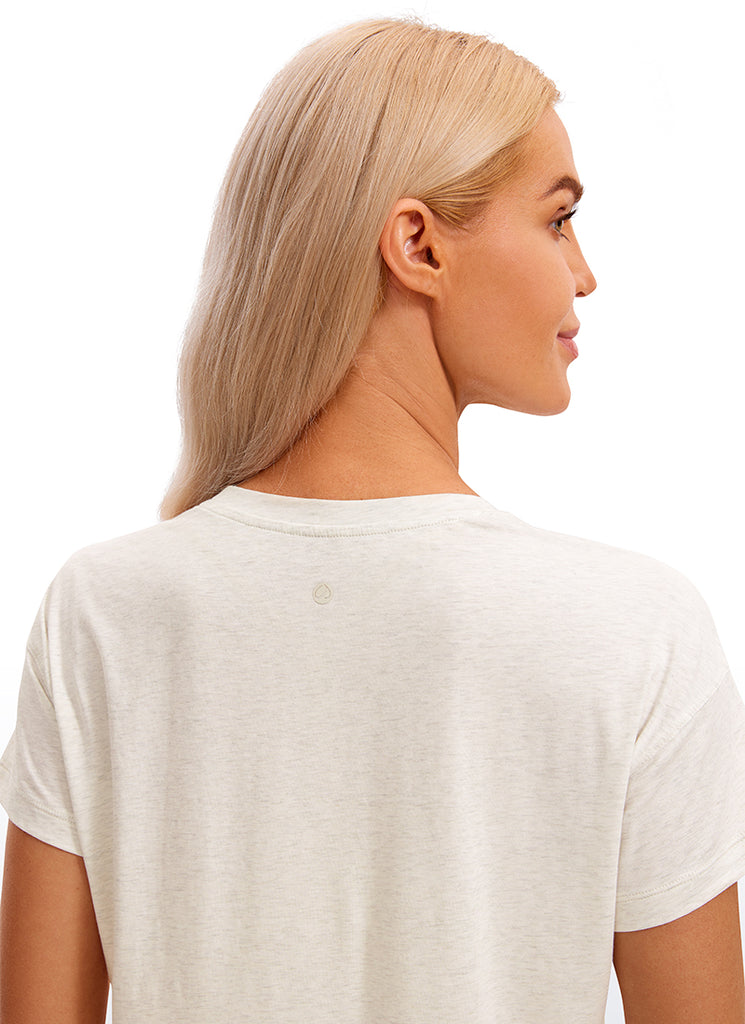 CRZ YOGA Women's Yoga Relaxed Fit Shirt Pima Cotton Crop Short Sleeves purple gray