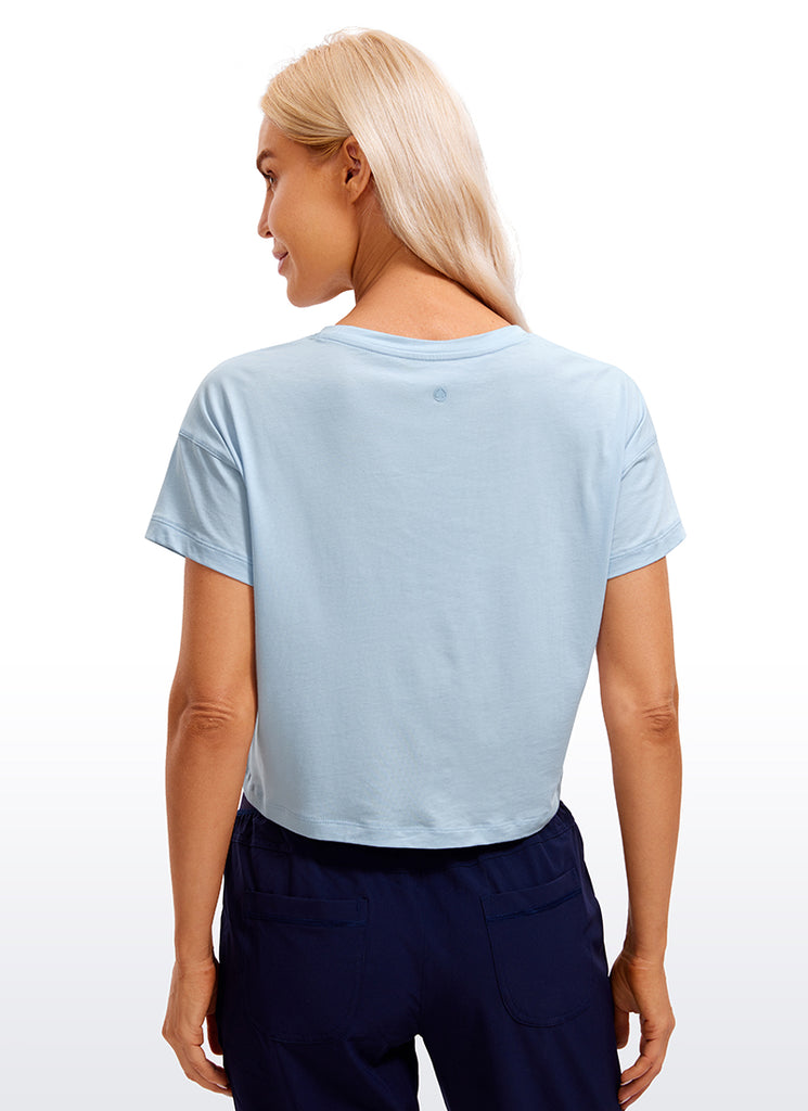 CRZ YOGA Women's Yoga Relaxed Fit Shirt Pima Cotton Crop Short Sleeves Peach Pink