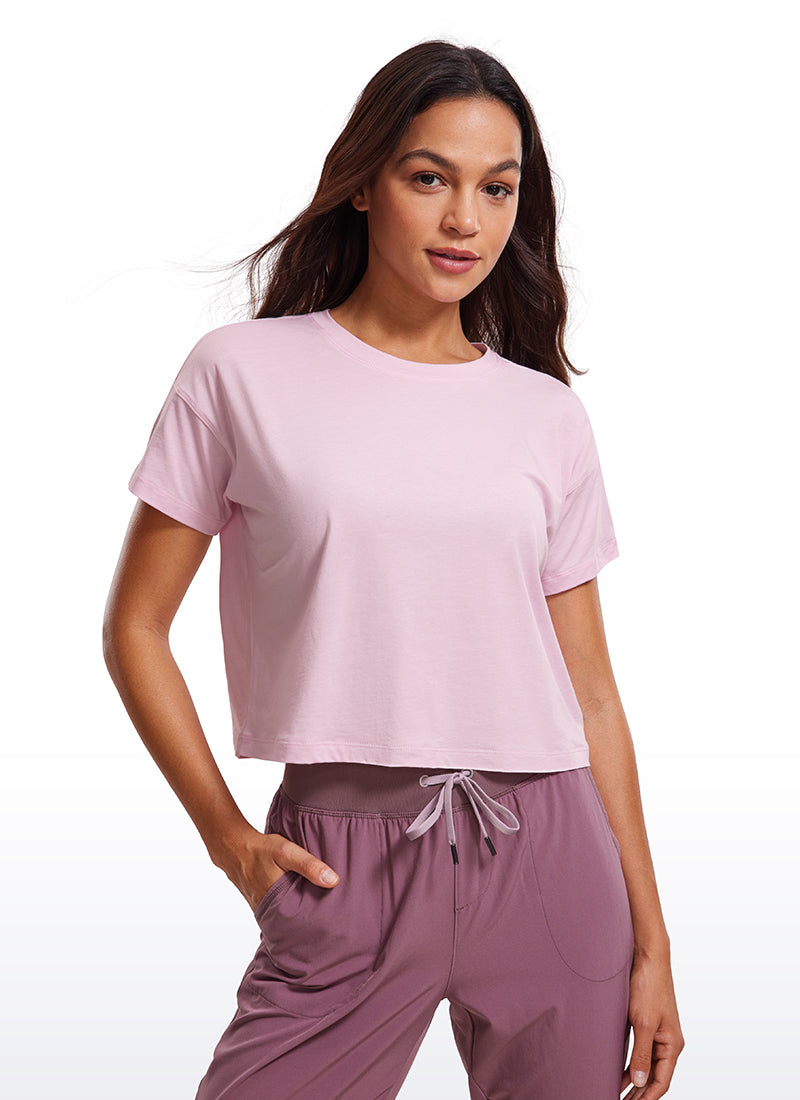 Pima Cotton Crew Neck Cropped Short Sleeve