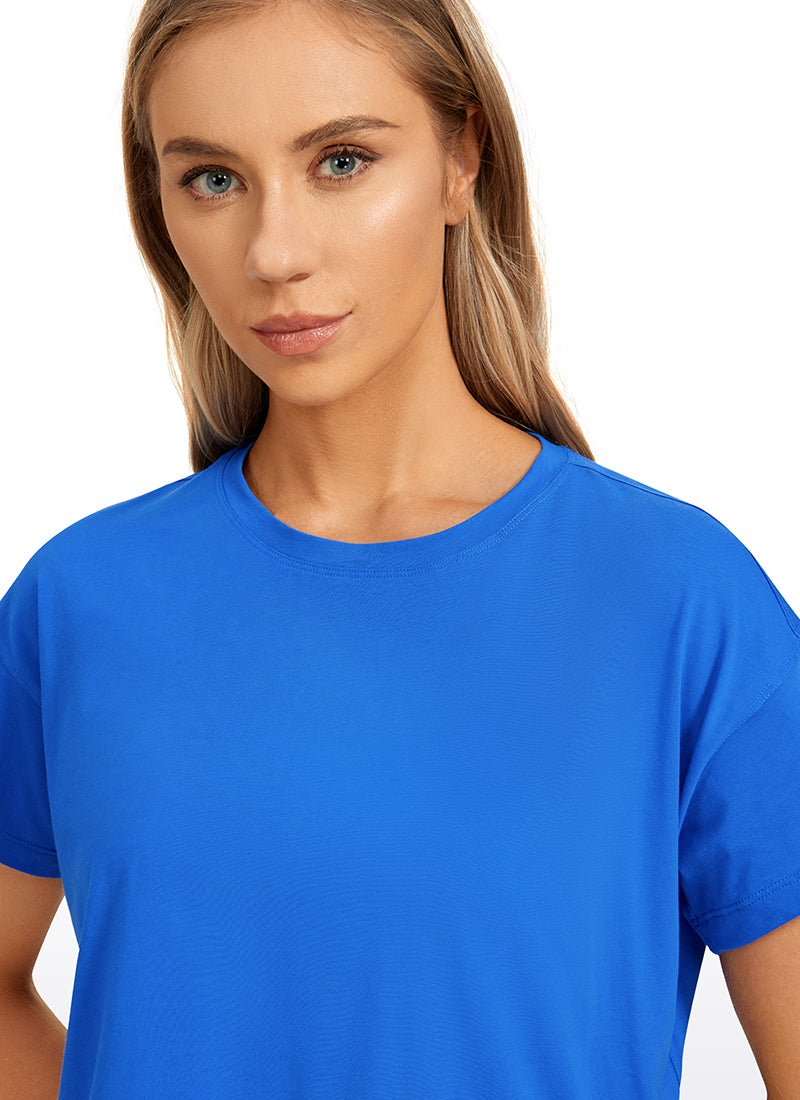 Pima Cotton Crew Neck Cropped Short Sleeve