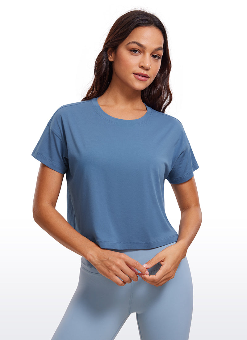 Pima Cotton Short Sleeves Cropped Crew Neck