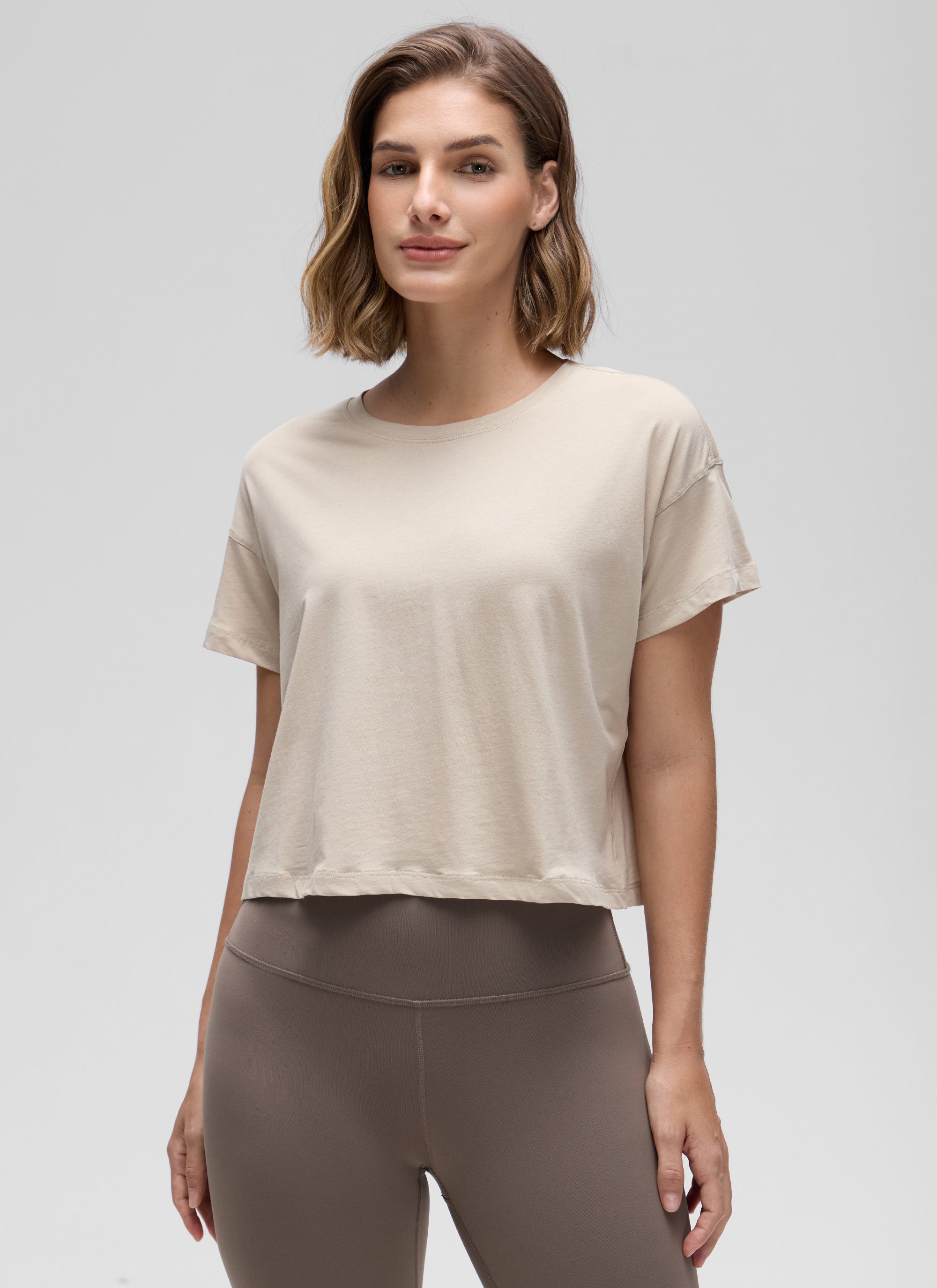 Pima Cotton Crew Neck Cropped Short Sleeve