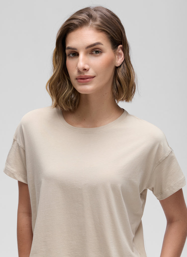 CRZ YOGA Women's Yoga Relaxed Fit Shirt Pima Cotton Crop Short Sleeves Navy