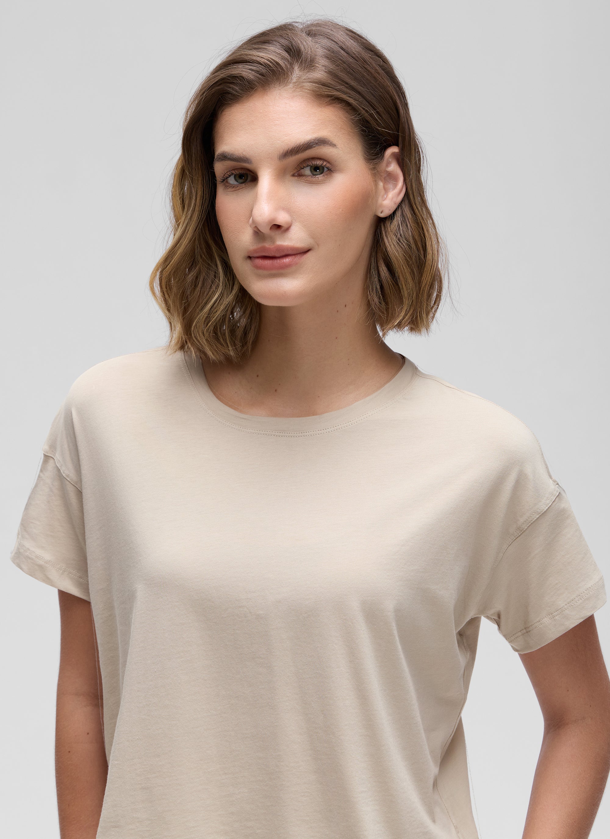 Pima Cotton Crew Neck Cropped Short Sleeve