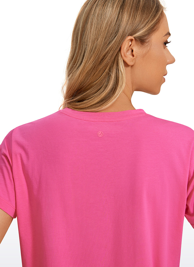 CRZ YOGA Women's Yoga Relaxed Fit Shirt Pima Cotton Crop Short Sleeves Sonic Pink