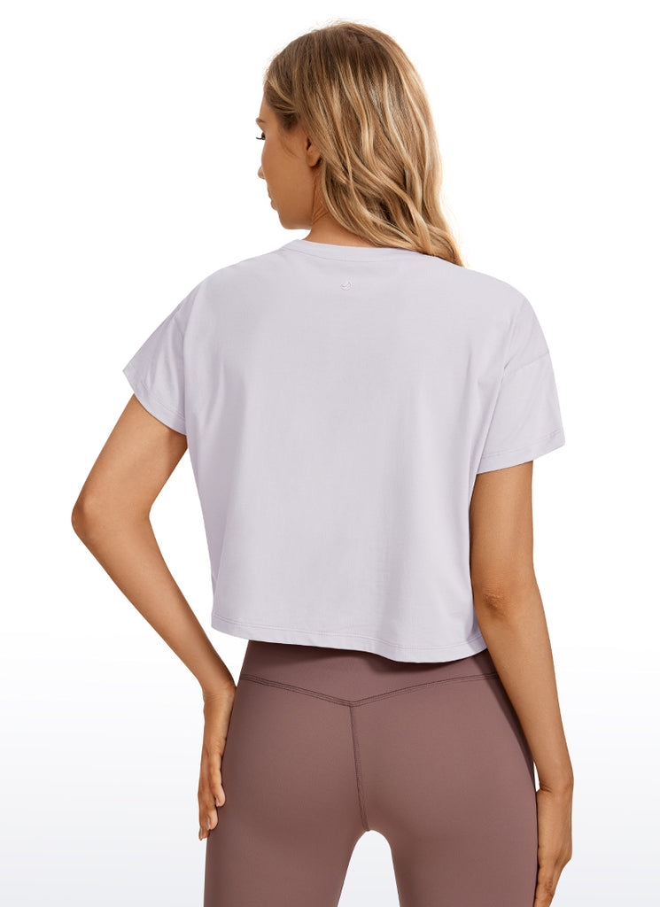 CRZ YOGA Women's Yoga Relaxed Fit Shirt Pima Cotton Crop Short Sleeves Mocha Mousse