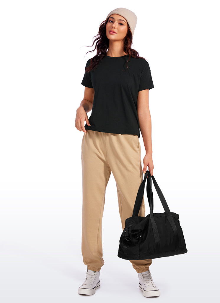 CRZ YOGA Women's Yoga Loose Fit Shirt Pima Cotton Short Sleeves purple gray