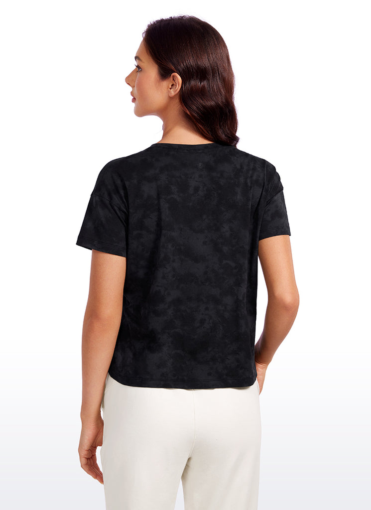 CRZ YOGA Women's Yoga Loose Fit Shirt Pima Cotton Short Sleeves Iced Iris