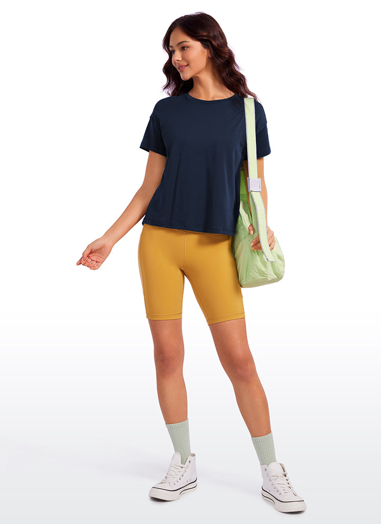 CRZ YOGA Women's Yoga Loose Fit Shirt Pima Cotton Short Sleeves Tie Dye Smoke Ink