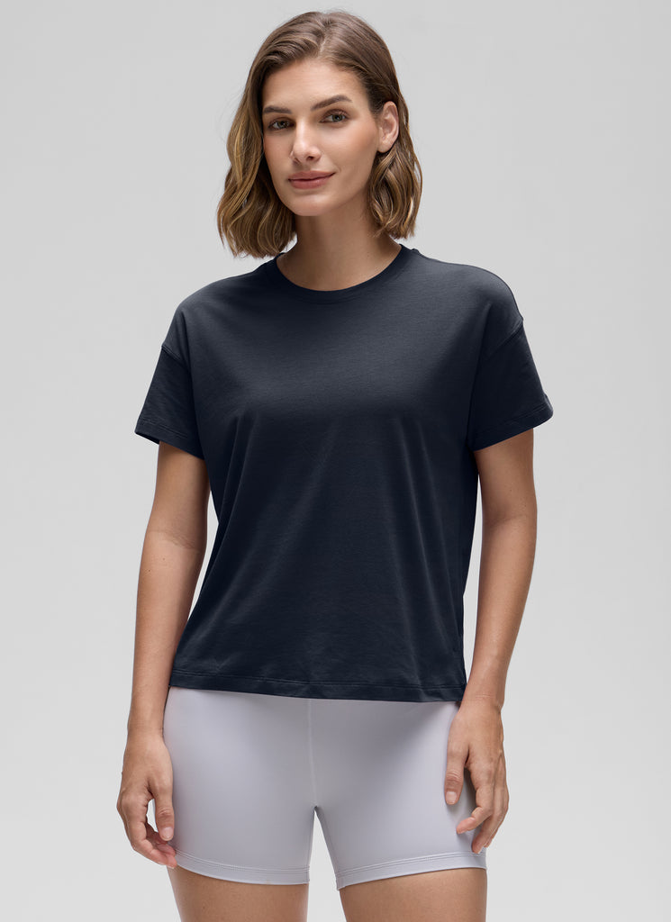 CRZ YOGA Women's Yoga Loose Fit Shirt Pima Cotton Short Sleeves Twilight Rose Pink