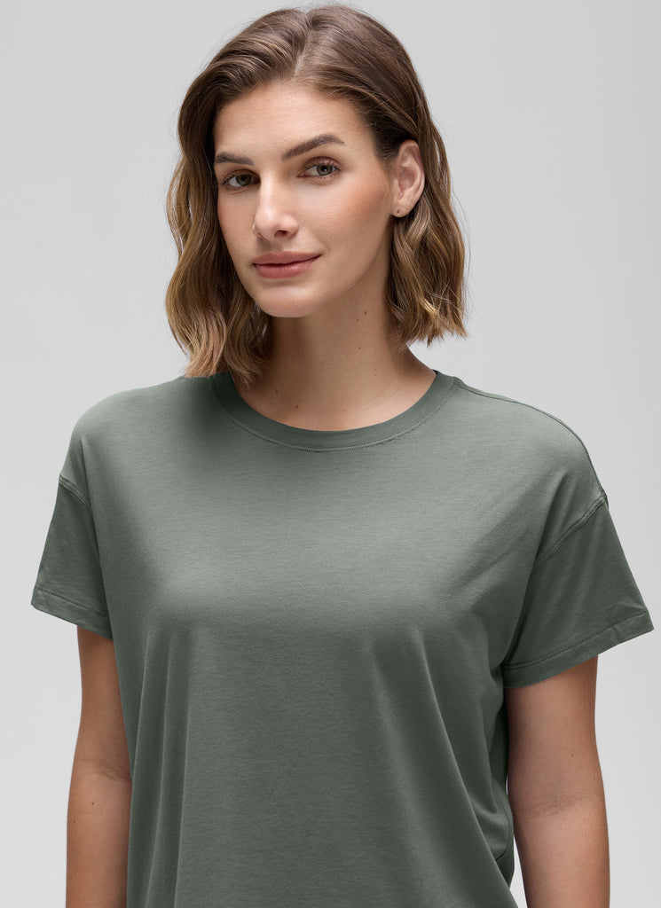 CRZ YOGA Women's Yoga Loose Fit Shirt Pima Cotton Short Sleeves Ice Grey White