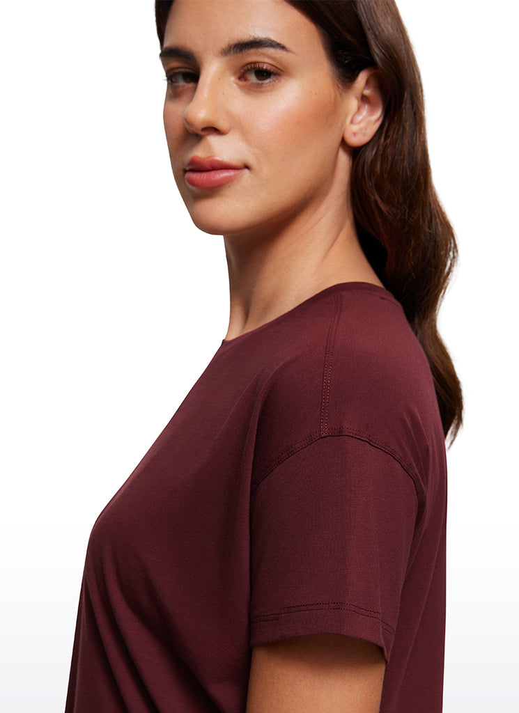 CRZ YOGA Women's Yoga Loose Fit Shirt Pima Cotton Short Sleeves True Navy