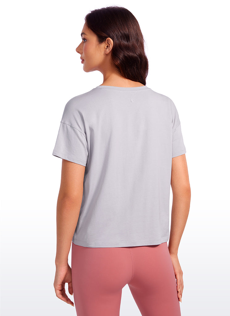 CRZ YOGA Women's Yoga Loose Fit Shirt Pima Cotton Short Sleeves Iced Iris