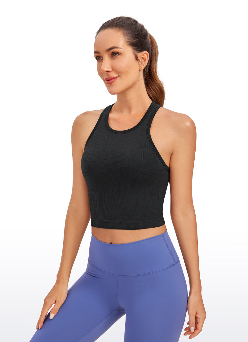 Seamless Ribbed Longline High Neck Crop Tank Racerback