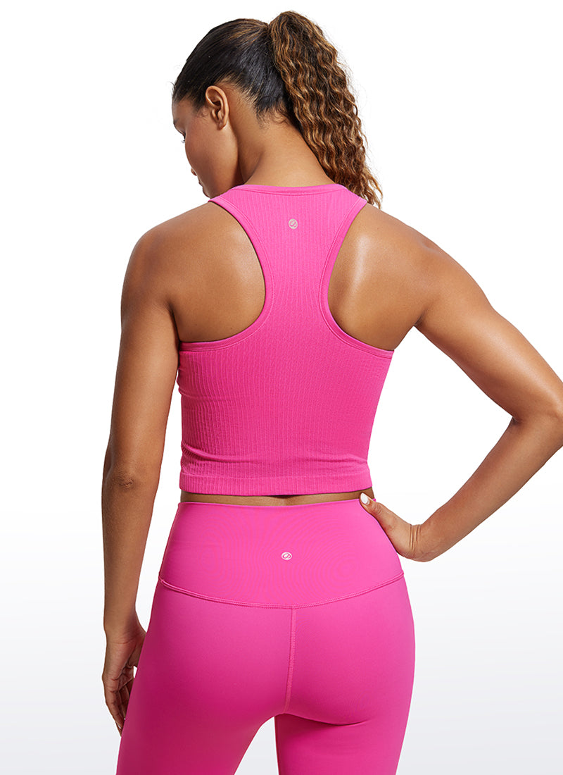 Seamless Ribbed Longline High Neck Crop Tank Racerback