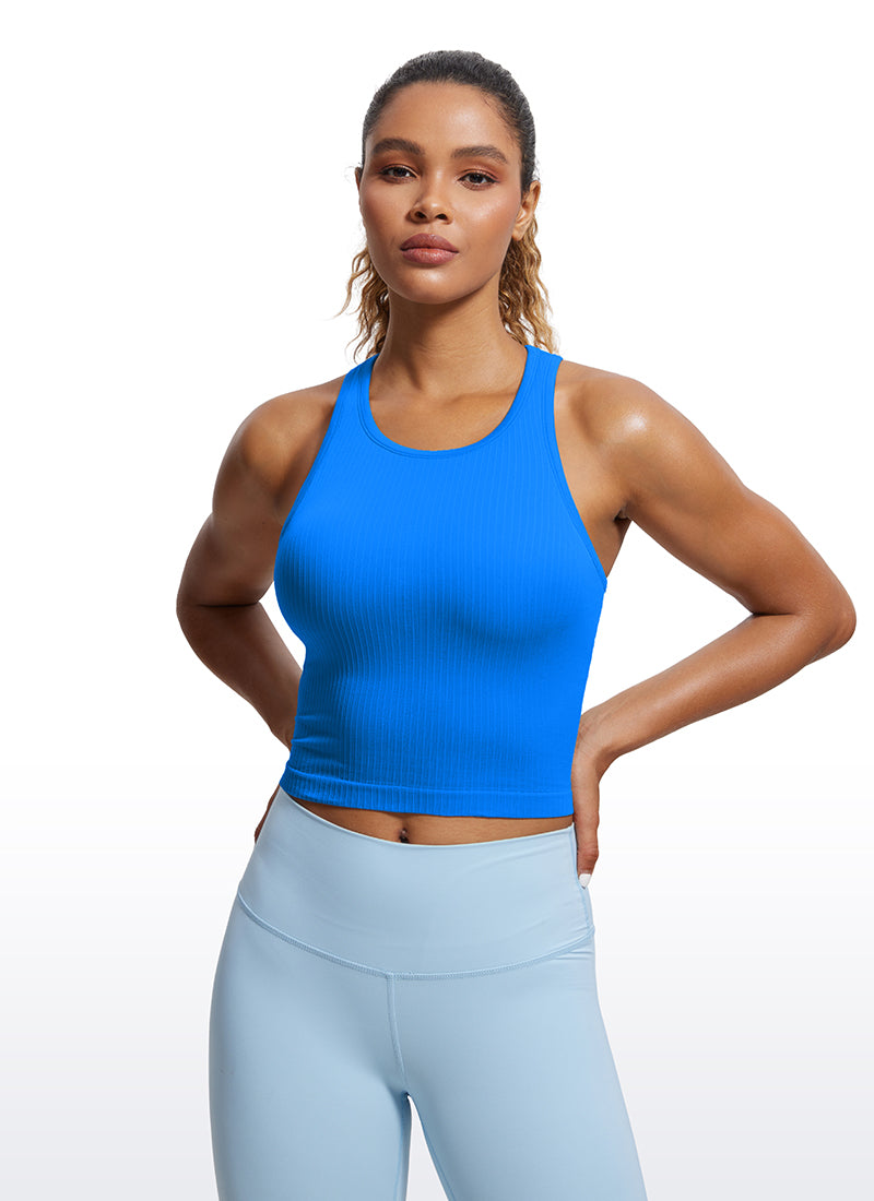 Seamless Ribbed Longline High Neck Crop Tank Racerback