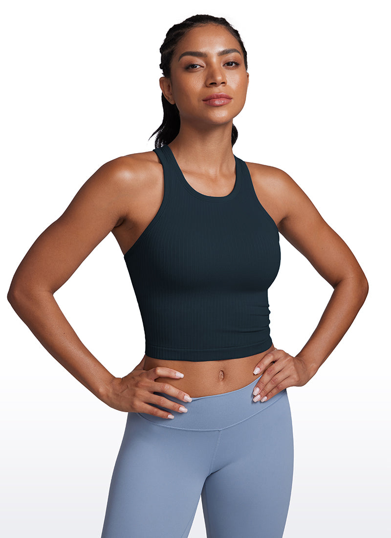 CRZ YOGA Women's Yoga Slim Fit Tops Seamless Longline Tank High Neck Deep Red