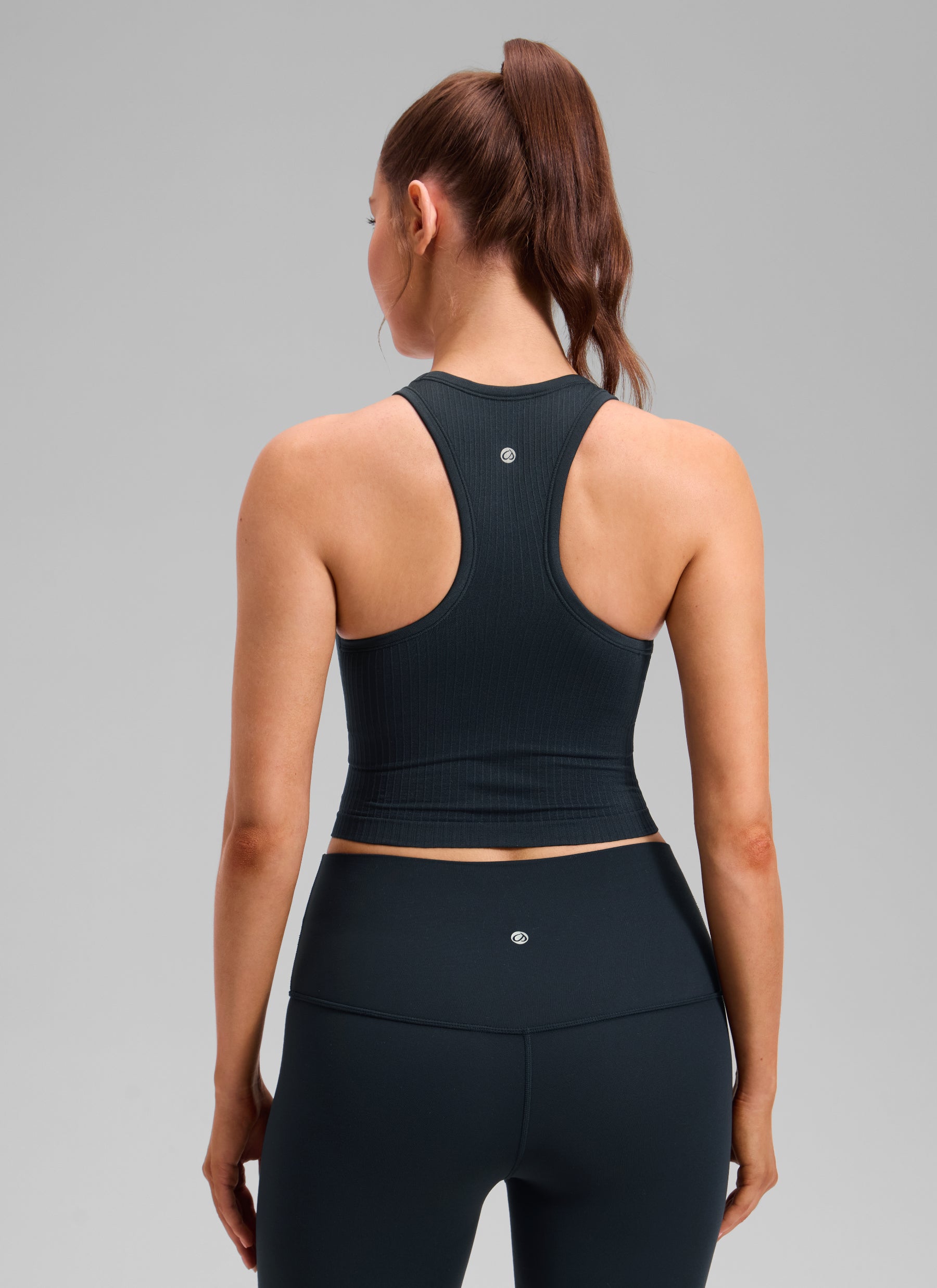CRZ YOGA Women's Yoga Slim Fit Tops Seamless Longline Tank High Neck True Navy @model_info:V
