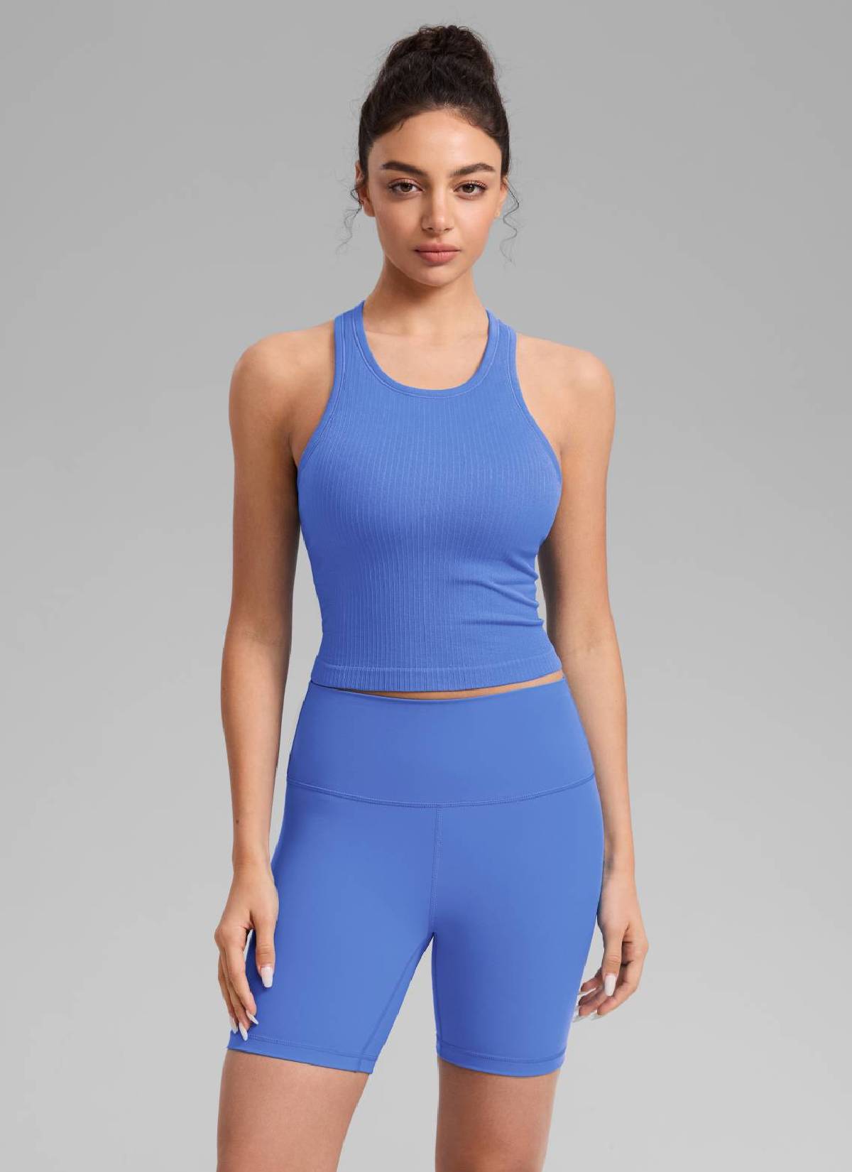 CRZ YOGA Women's Yoga Slim Fit Tops Seamless Longline Tank High Neck Wild Indigo