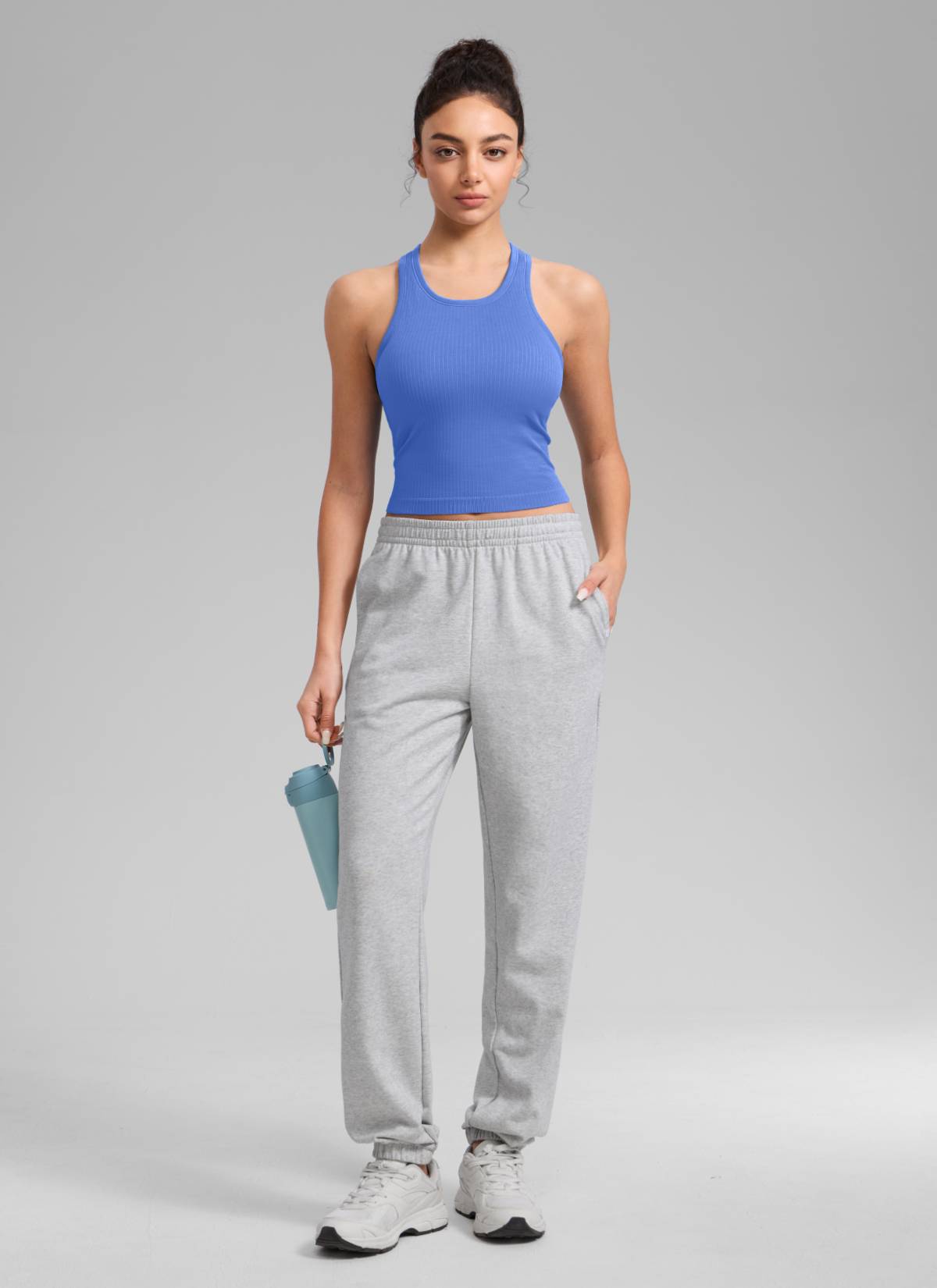 CRZ YOGA Women's Yoga Slim Fit Tops Seamless Longline Tank High Neck Wild Indigo