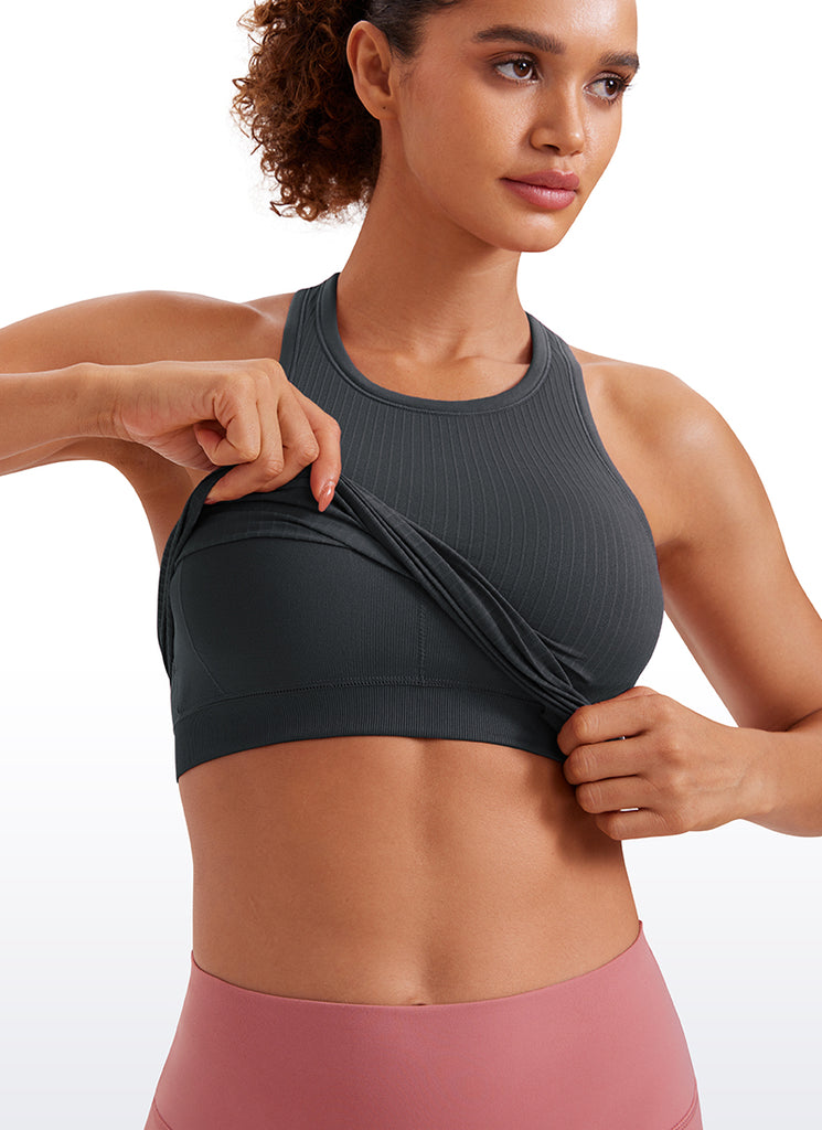 CRZ YOGA Women's Yoga Slim Fit Tops Seamless Longline Tank High Neck Mysterious Grey