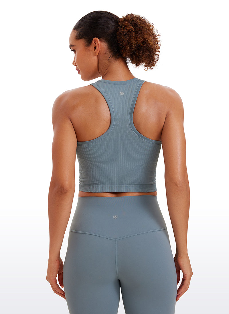 CRZ YOGA Women's Yoga Slim Fit Tops Seamless Longline Tank High Neck French Navy
