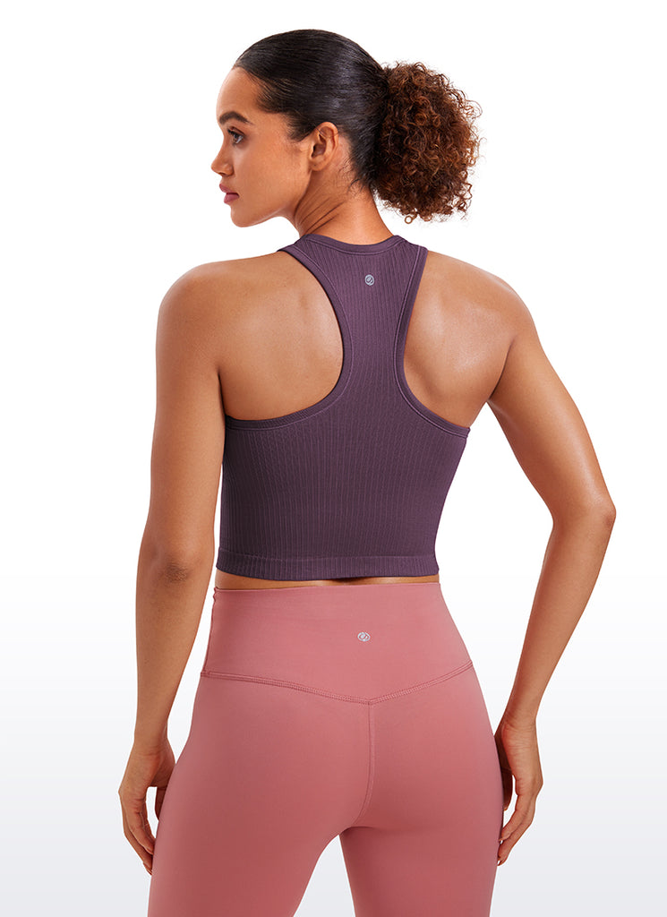 CRZ YOGA Women's Yoga Slim Fit Tops Seamless Longline Tank High Neck Cambric Blue