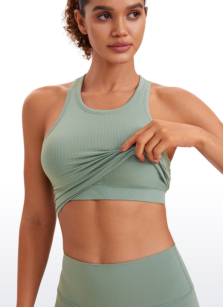CRZ YOGA Women's Yoga Slim Fit Tops Seamless Longline Tank High Neck Green Palm Court