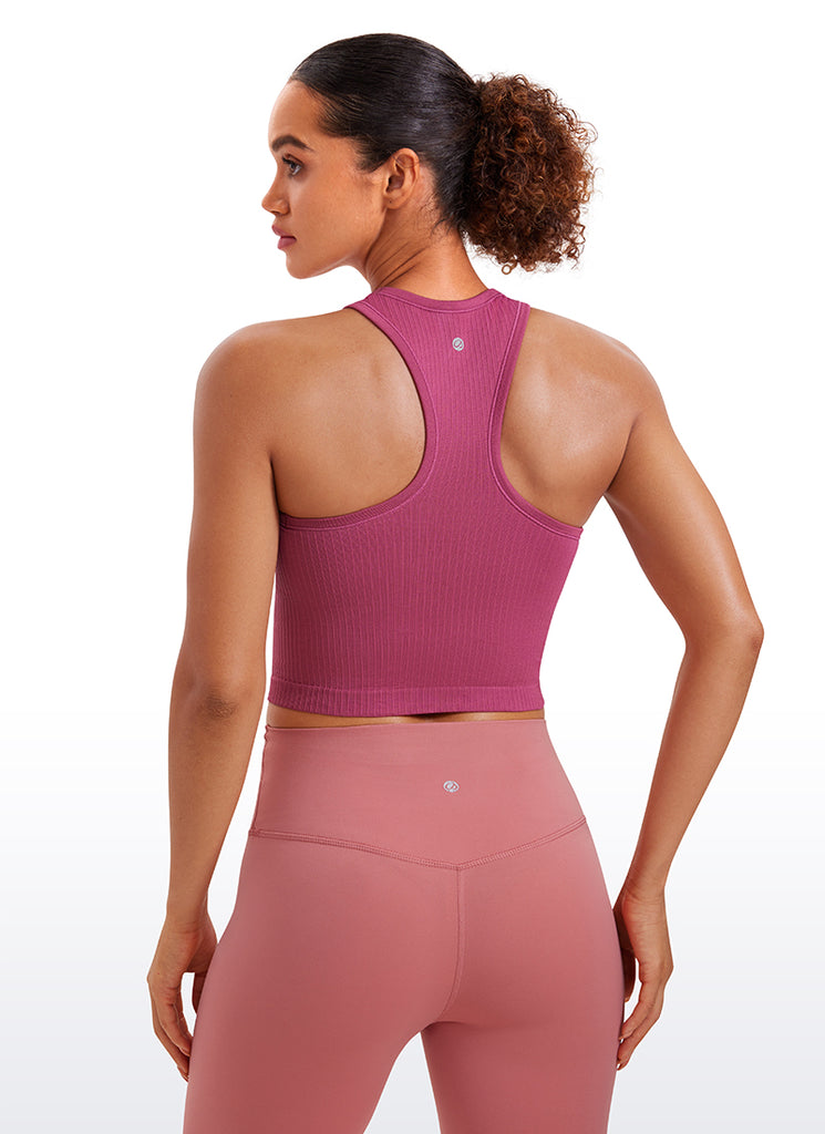 CRZ YOGA Women's Yoga Slim Fit Tops Seamless Longline Tank High Neck Green Palm Court