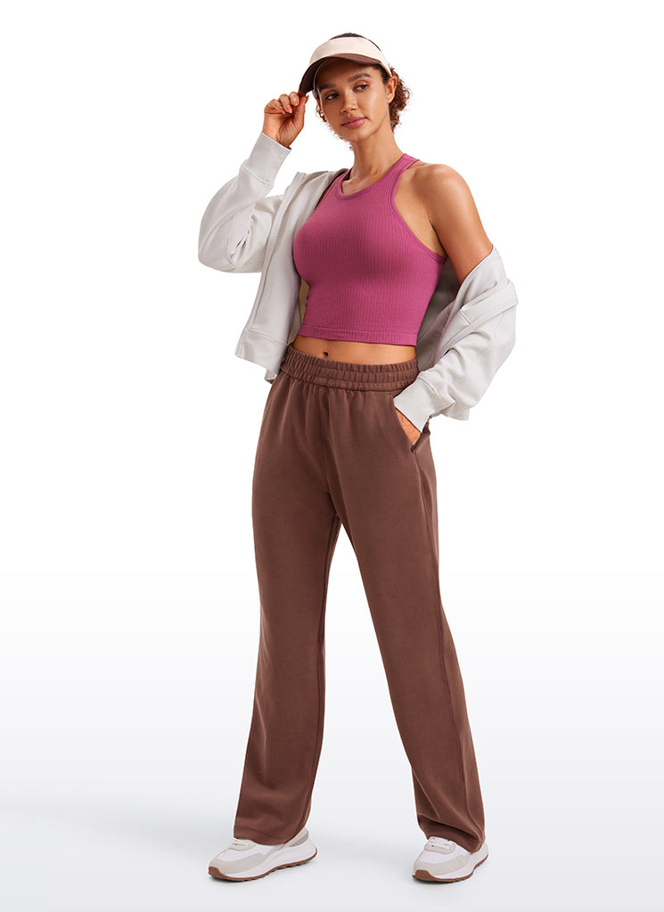 CRZ YOGA Women's Yoga Slim Fit Tops Seamless Longline Tank High Neck Green Palm Court