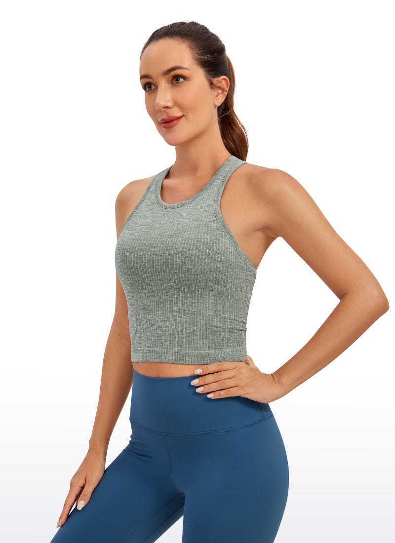 Seamless Ribbed Longline High Neck Crop Tank Racerback