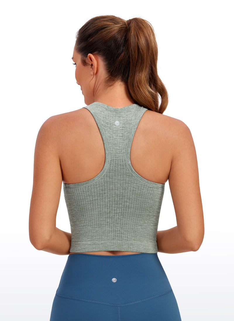 Seamless Ribbed Longline High Neck Crop Tank Racerback