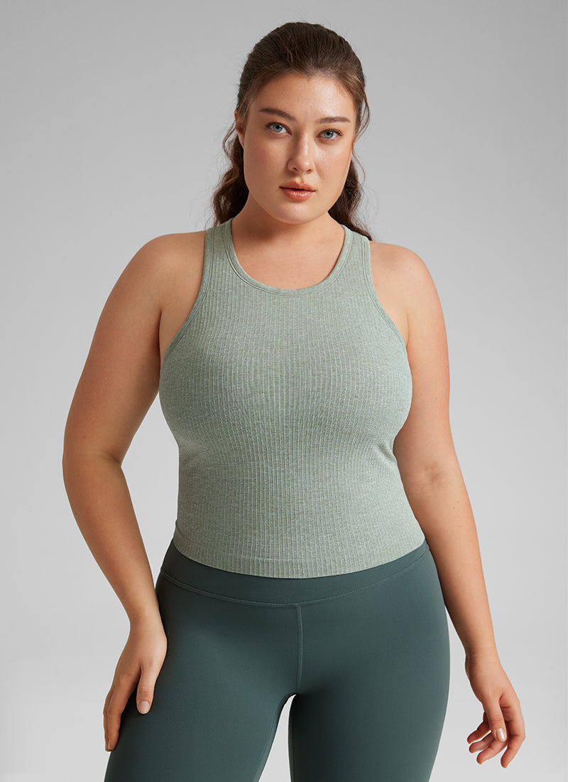 CRZ YOGA Women's Yoga Slim Fit Tops Seamless Longline Tank High Neck Hot Fudge Brown