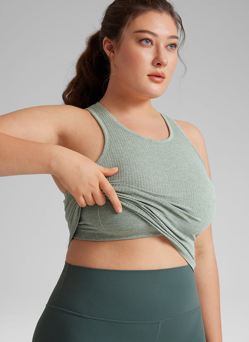 CRZ YOGA Women's Yoga Slim Fit Tops Seamless Longline Tank High Neck Darkish Green