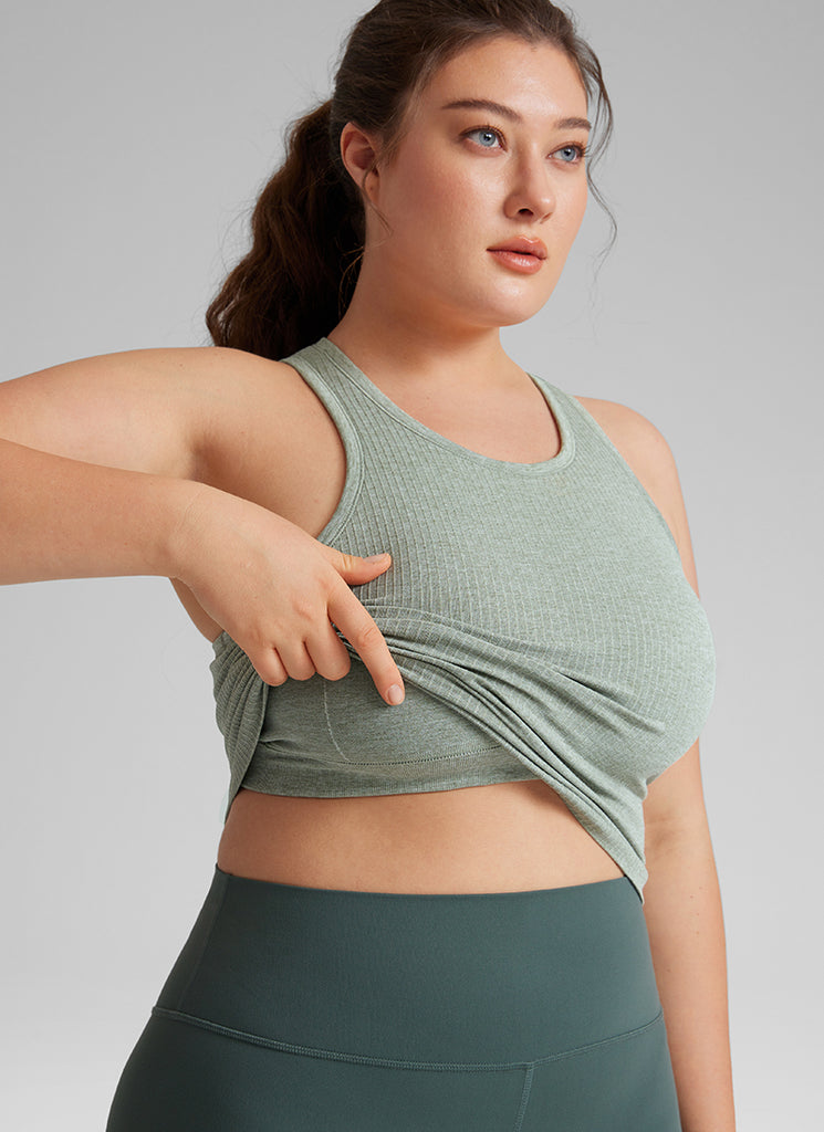 CRZ YOGA Women's Yoga Slim Fit Tops Seamless Longline Tank High Neck Darkish Green