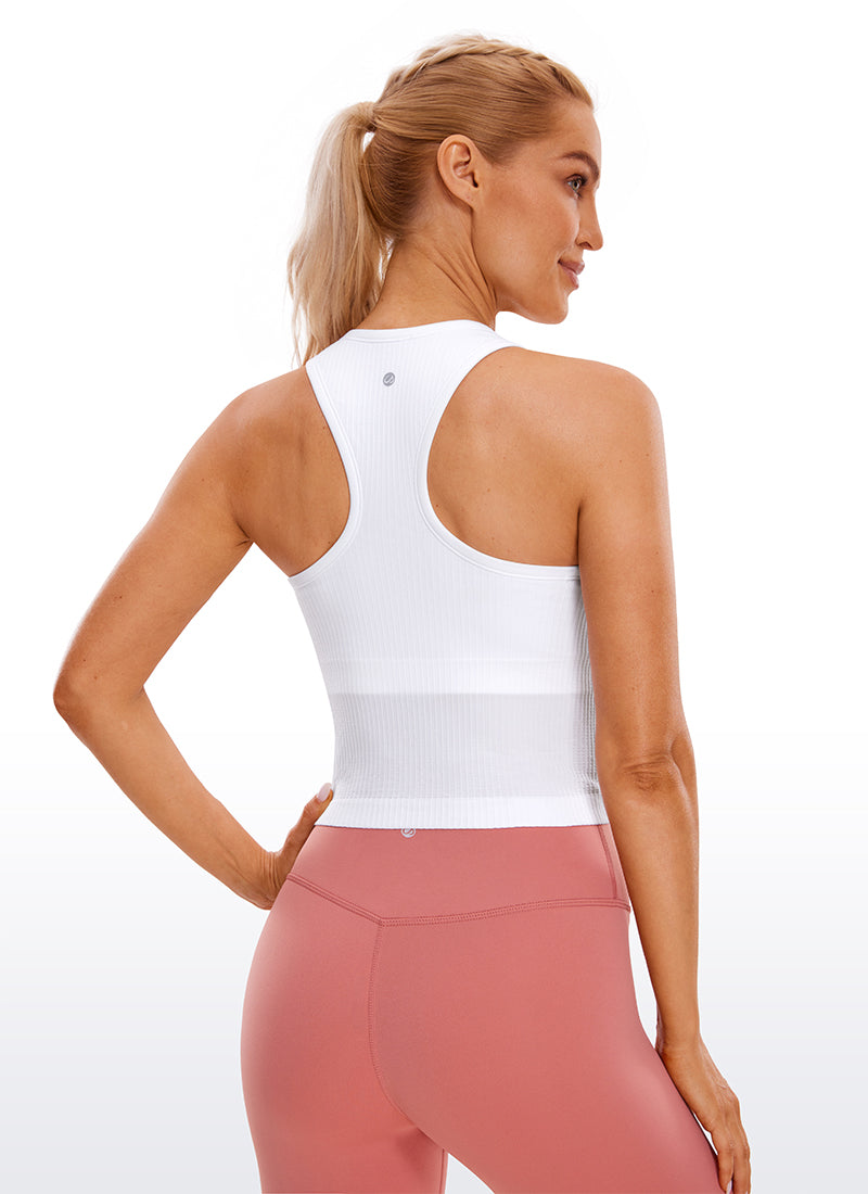 Seamless Ribbed Longline High Neck Crop Tank Racerback