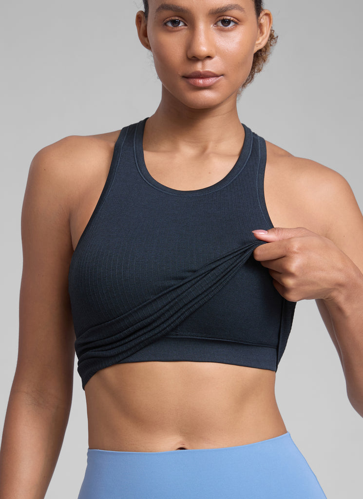 CRZ YOGA Women's Yoga Slim Fit Tops Seamless Hip LengthTank High Neck True Navy