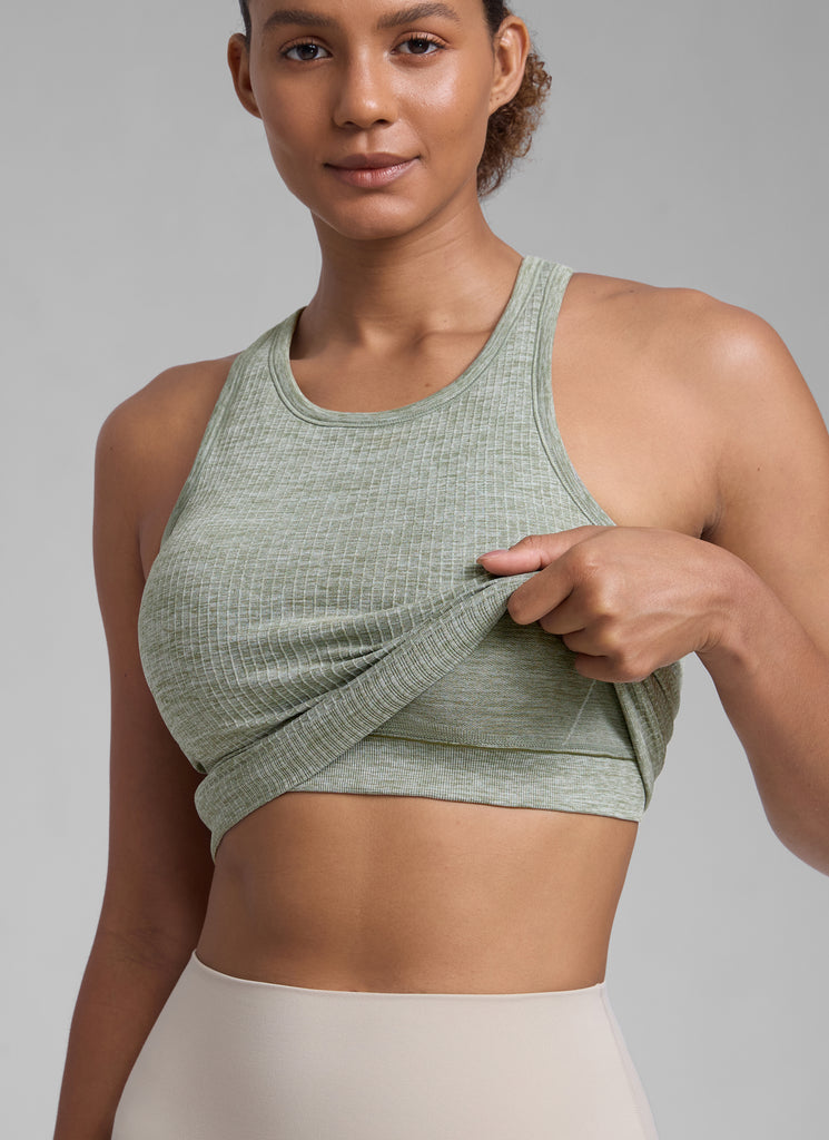 CRZ YOGA Women's Yoga Slim Fit Tops Seamless Hip LengthTank High Neck Darkish Green