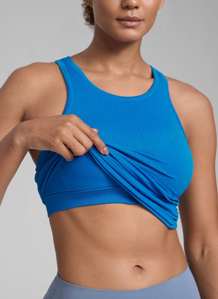 CRZ YOGA Women's Yoga Slim Fit Tops Seamless Hip LengthTank High Neck Sparkle Blue