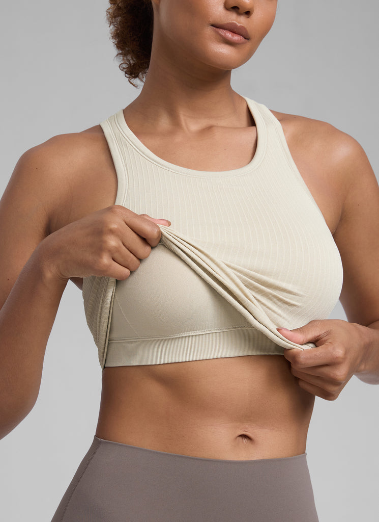 CRZ YOGA Women's Yoga Slim Fit Tops Seamless Hip LengthTank High Neck Mojave Tan