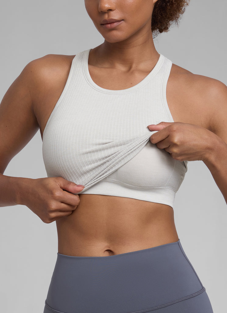 CRZ YOGA Women's Yoga Slim Fit Tops Seamless Hip LengthTank High Neck Light Grey