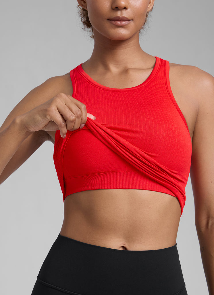 CRZ YOGA Women's Yoga Slim Fit Tops Seamless Hip LengthTank High Neck Deep Red