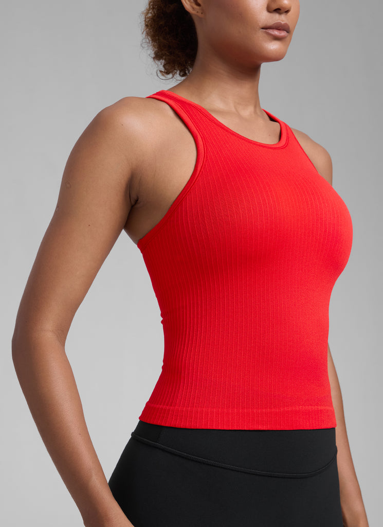 CRZ YOGA Women's Yoga Slim Fit Tops Seamless Hip LengthTank High Neck Deep Red