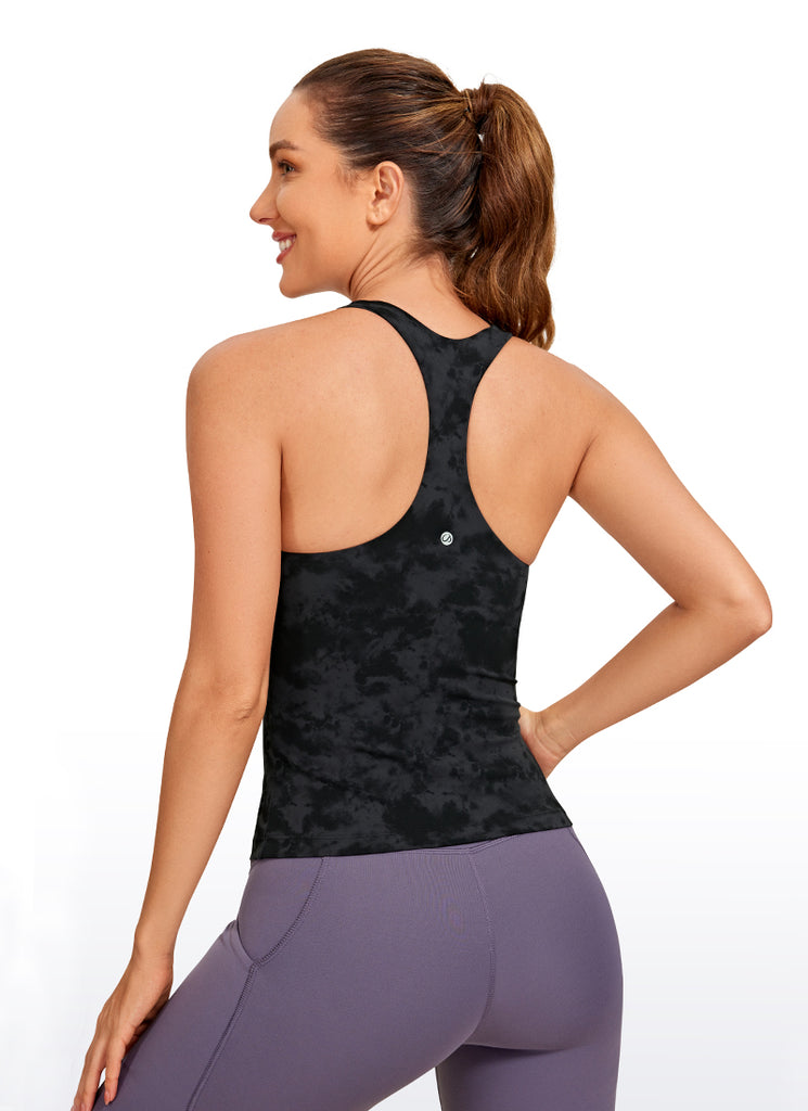 CRZ YOGA Women's Yoga Tight Fit Tops Butterluxe Built-in Bra Tank Tie Dye Smoke Ink