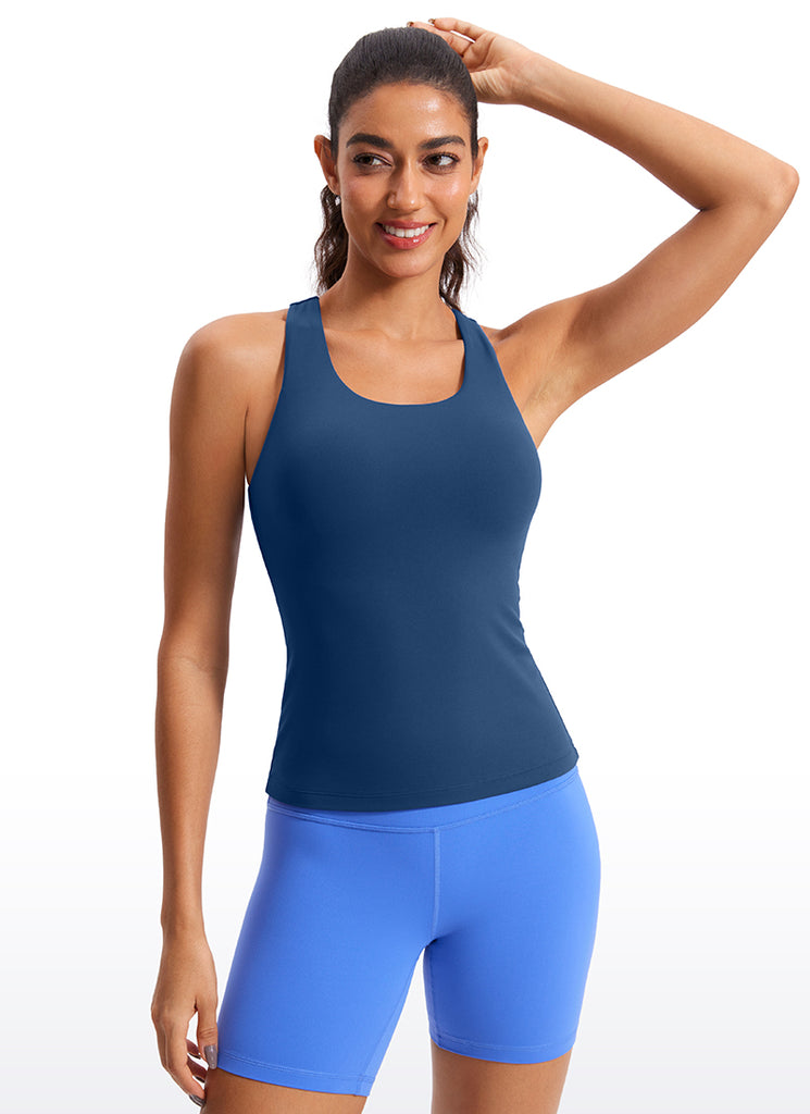 CRZ YOGA Women's Yoga Tight Fit Tops Butterluxe Built-in Bra Tank French Navy