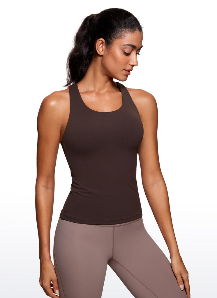 CRZ YOGA Women's Yoga Tight Fit Tops Butterluxe Built-in Bra Tank Grey Sage