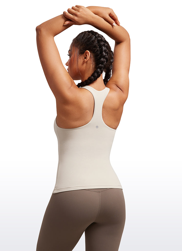 CRZ YOGA Women's Yoga Tight Fit Tops Butterluxe Built-in Bra Tank Tan Milkshake