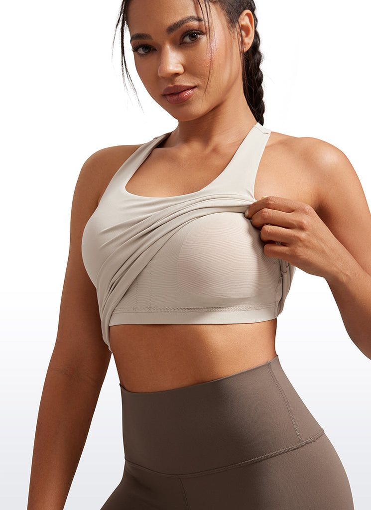 CRZ YOGA Women's Yoga Tight Fit Tops Butterluxe Built-in Bra Tank Tan Milkshake