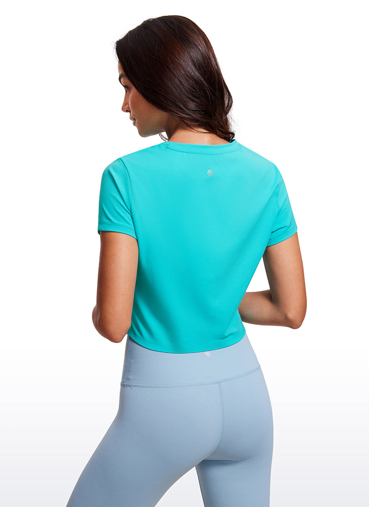 CRZ YOGA Women's Yoga Classic Fit Top Butterluxe Cropped Short Sleeves White