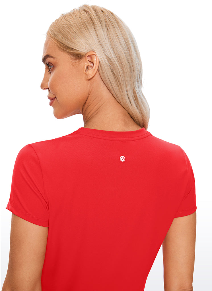 CRZ YOGA Women's Yoga Classic Fit Top Butterluxe Cropped Short Sleeves Sparkle Blue